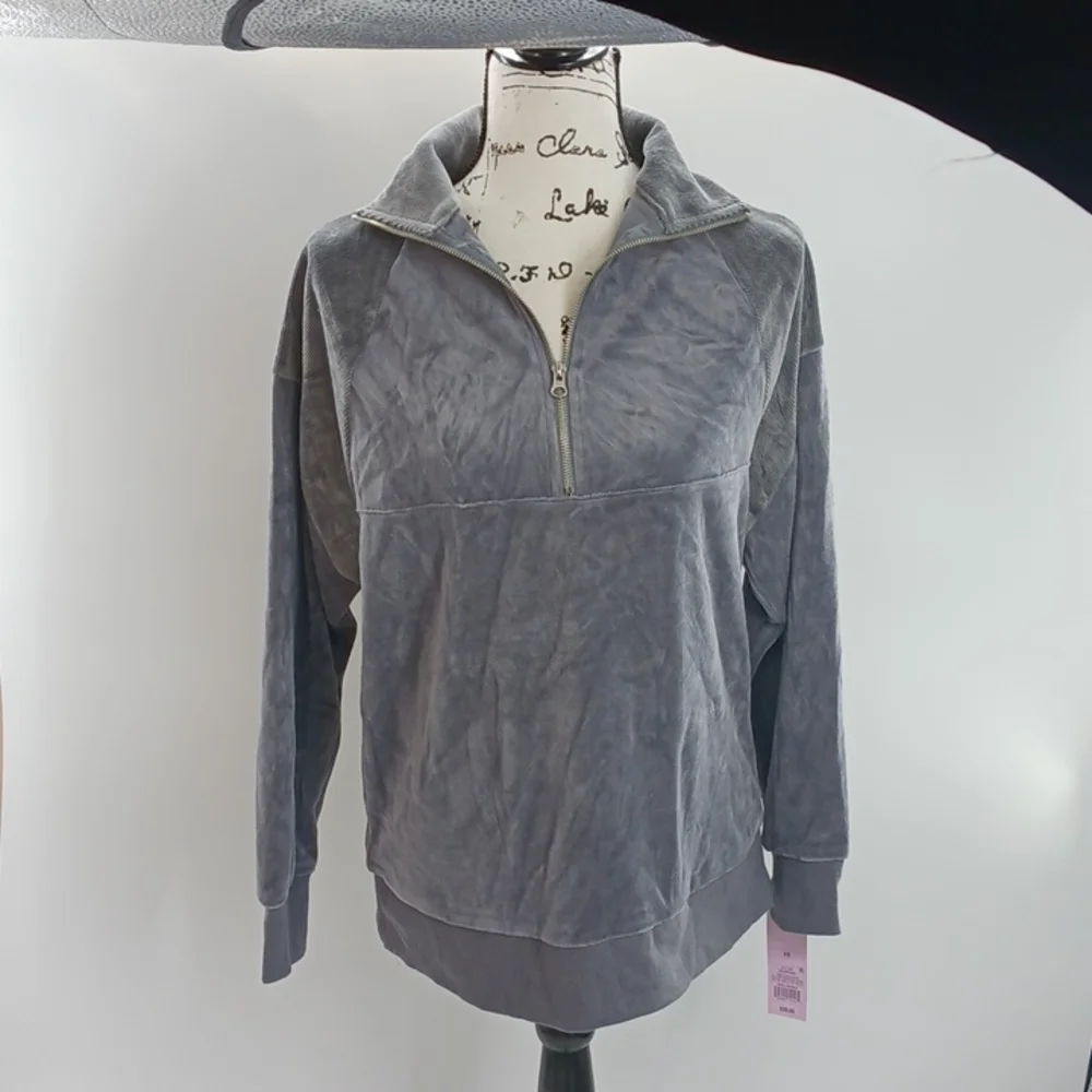 Wild Fable Velour Pullover Womens Quarter Zip Tunic Sweatshirt Gray - Picture 3 of 8